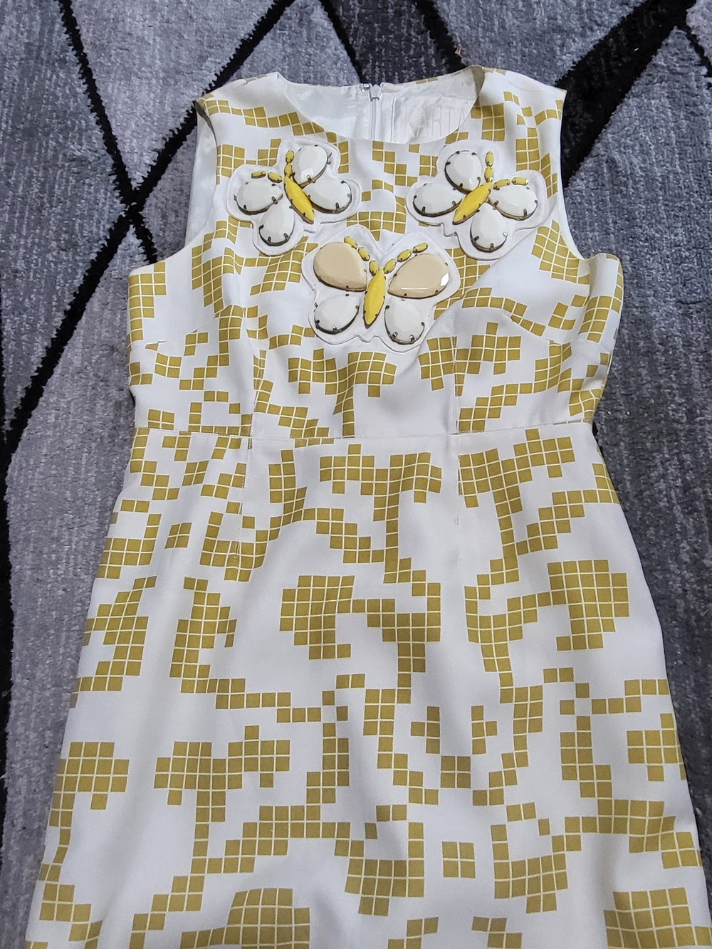 Sleeveless White Tunic with Yellow Mosaic Butterfly Accents